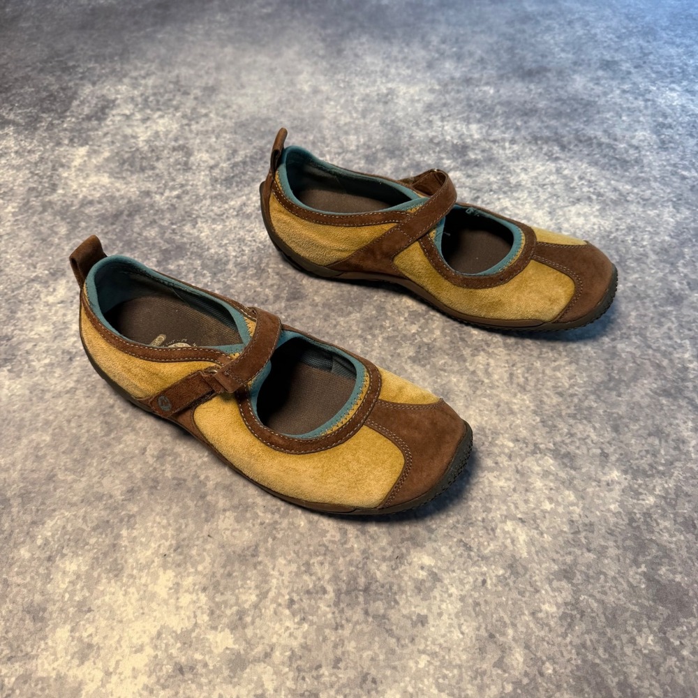 Merrell Circuit MJ Moss J75042 Womens 8.5 Tan Brown Suede Mary Jane Flats Shoes